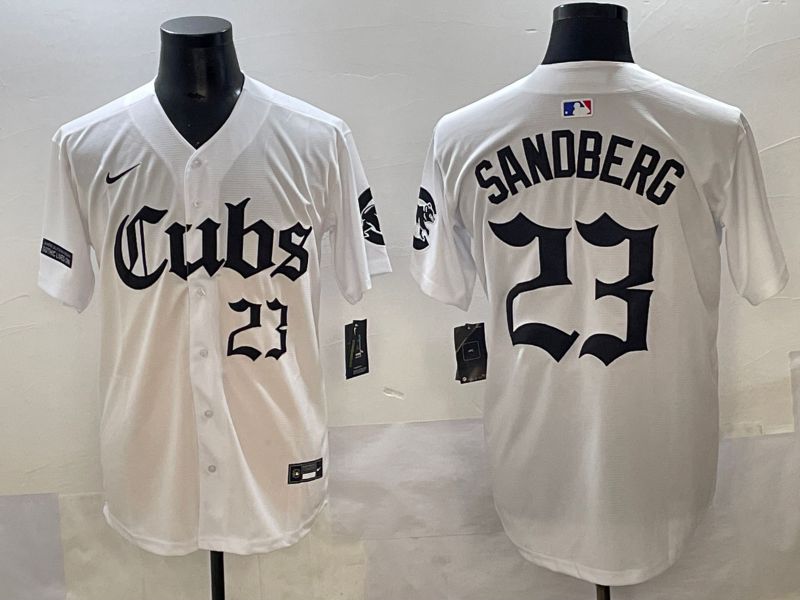 Men 2025 Chicago Cubs 23 Sandberg White Five generations Joint Name Nike MLB Jersey style 11